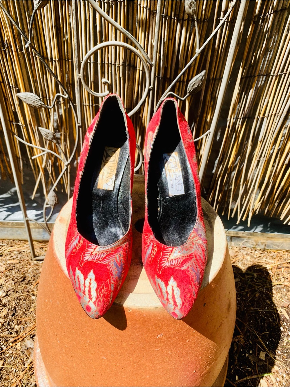 Tano Red Brocade Pointed-Toe Pumps